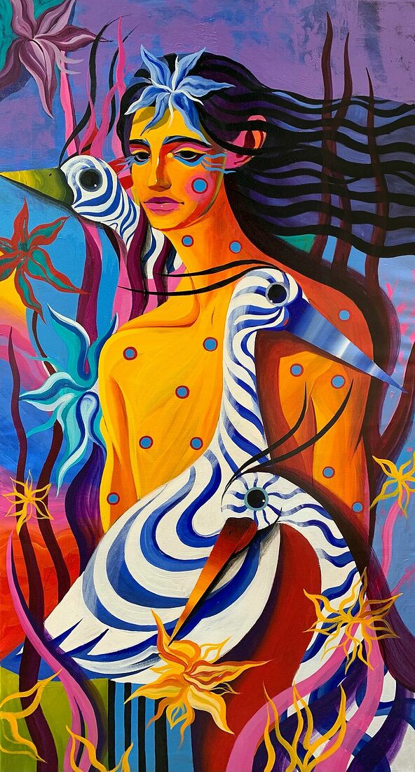 Dmitrii Filimonov contemporary artist. Selected artworks from 2020-2025. Bird island acrylic on canvas 120*65 cm 2021 Sold