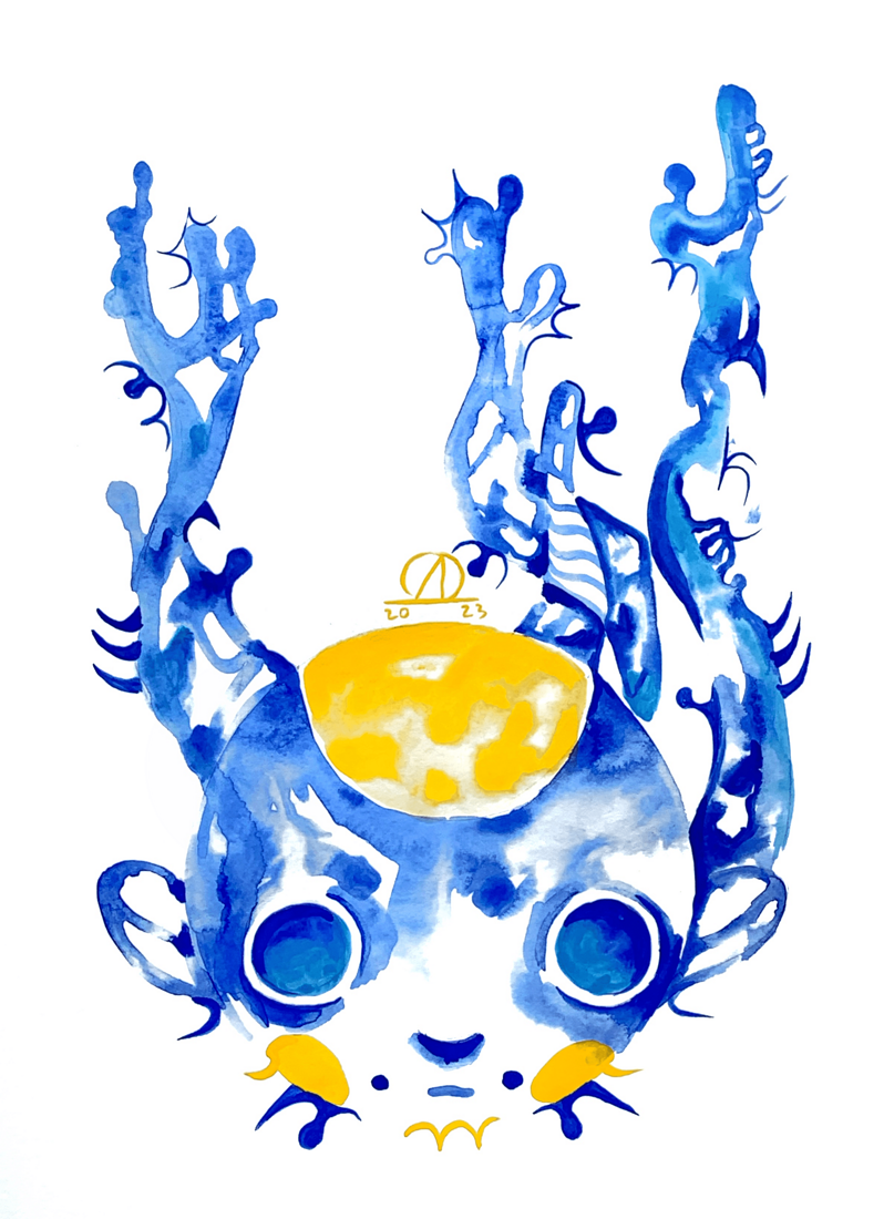 Dmitrii Filimonov contemporary artist. Octopus. Octopus №5 Sold acrylic on paper 21*29 cm 2024 Sold