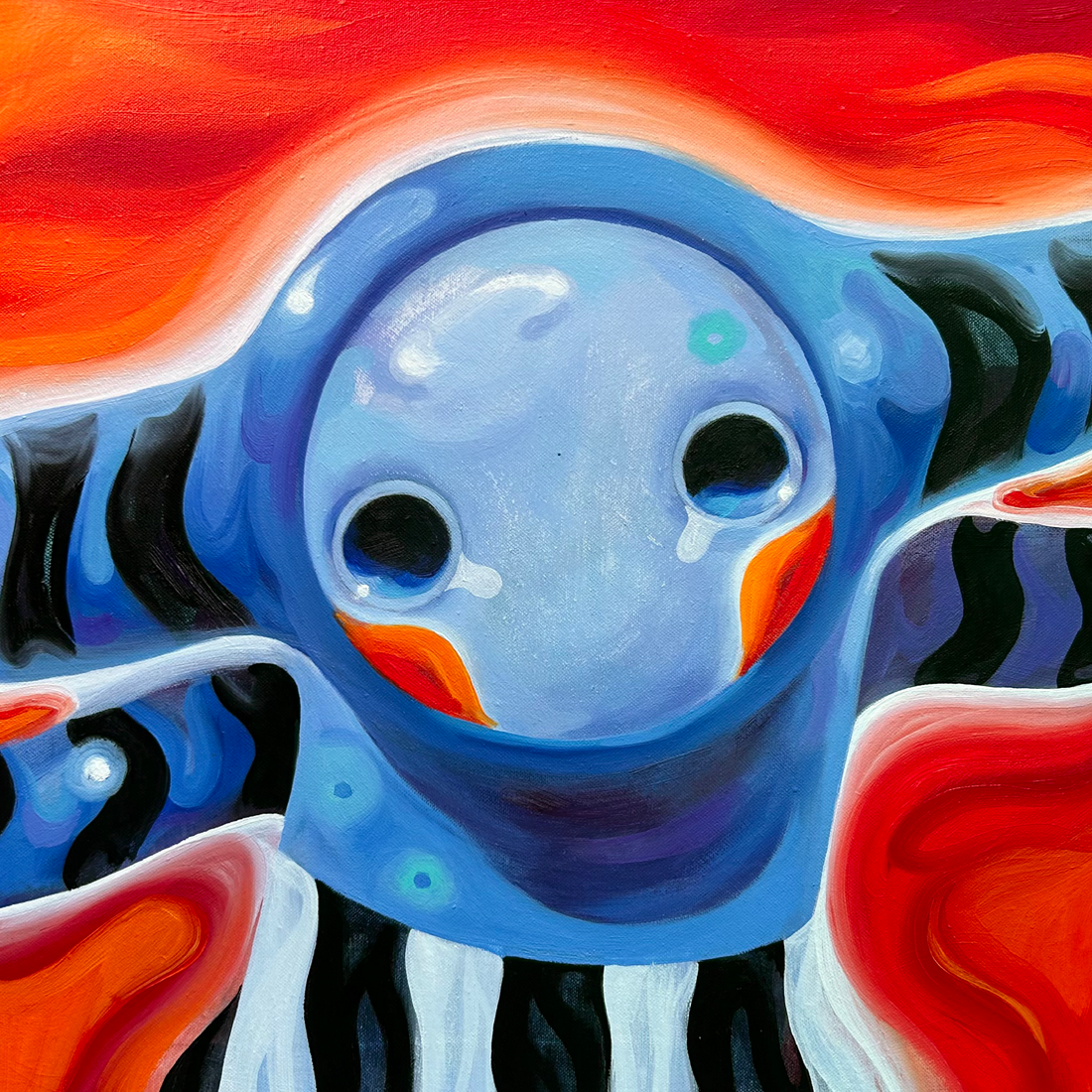 Dmitrii Filimonov contemporary artist. Portraits of the little beasts. Portrait №1 oil on canvas 40*40 cm 2024 For Sale
