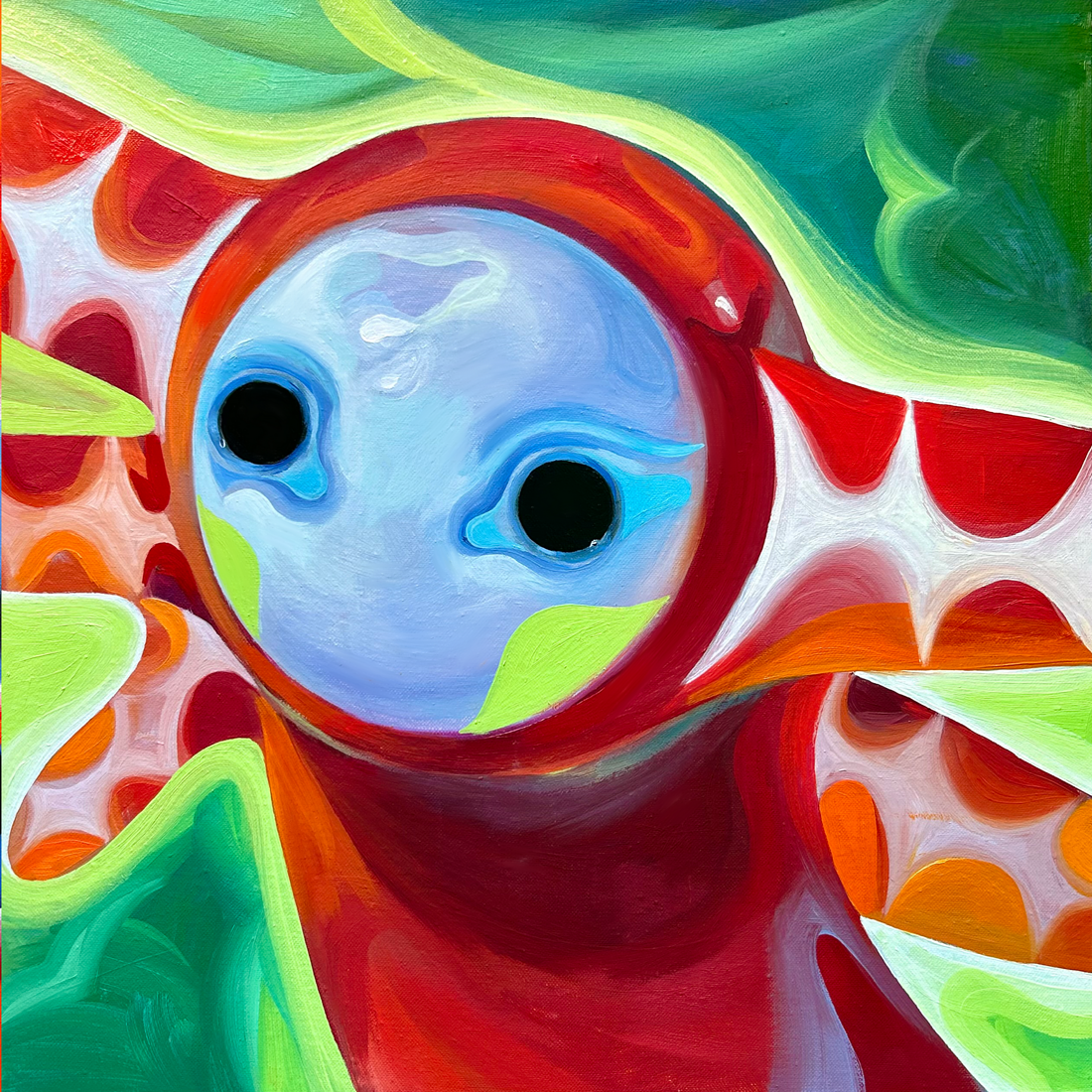 Dmitrii Filimonov contemporary artist. Portraits of the little beasts. Portait №2 oil on canvas 40*40 cm 2024 For Sale