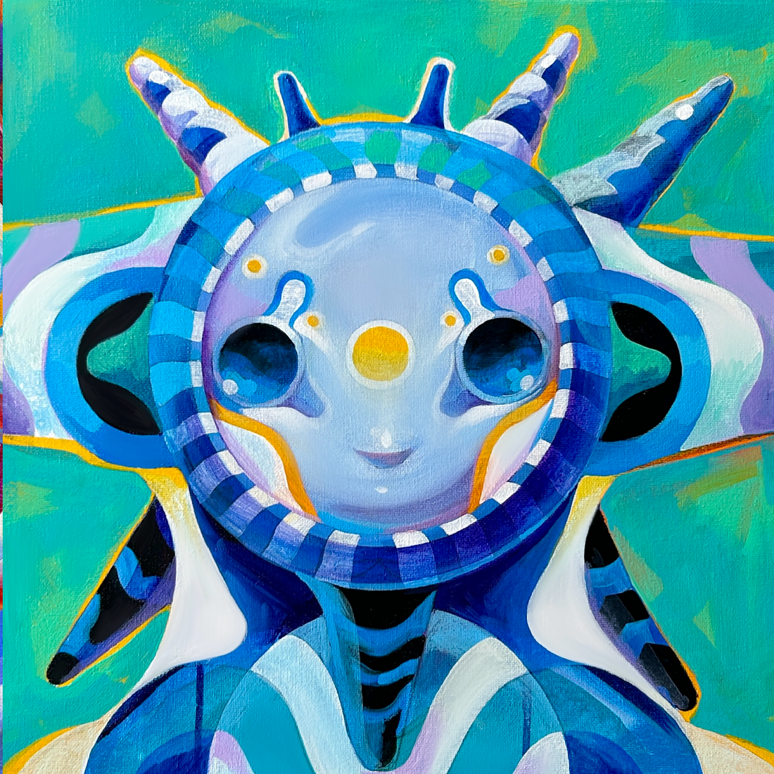 Dmitrii Filimonov contemporary artist. Portraits of the little beasts. Cosmic Beast acrylic on canvas, varnish 40*40 cm 2024 For Sale