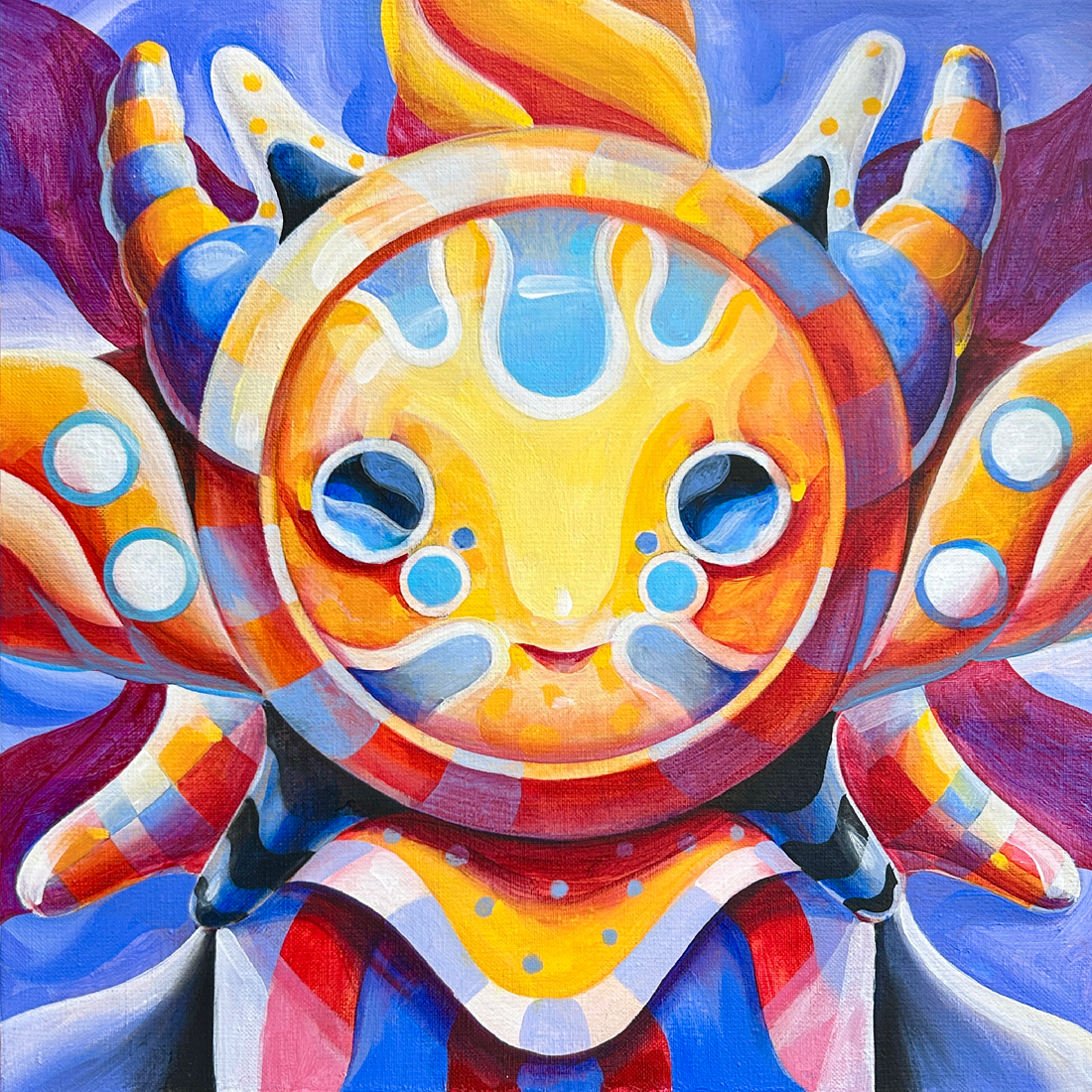 Dmitrii Filimonov contemporary artist. Portraits of the little beasts. Candy Beast acrylic on canvas, varnish 40*40 cm 2025 For Sale