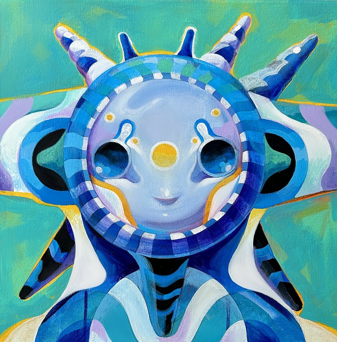 Филимонов Дмитрий современный художник. Портреты маленьких чудовищ. Cosmic Beast холст, акрил, лак 40*40 см 2024 Продается